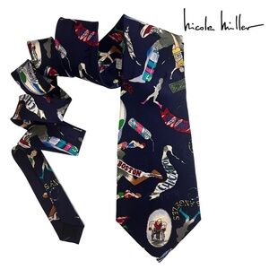 Nicole Miller Novelty NeckTie Marathon Theme NY Boston LA Chicago Hand Sewn RARE